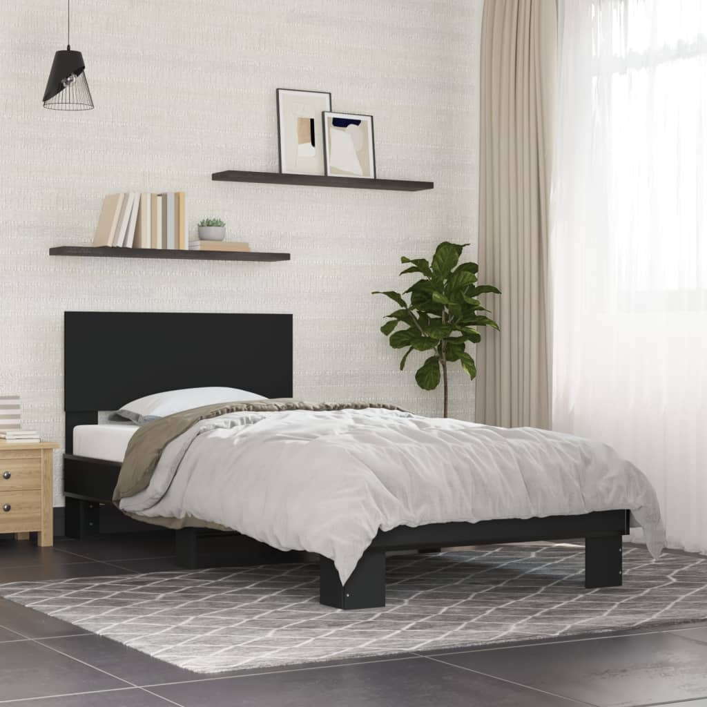 Bedframe bewerkt hout en metaal zwart 90x190 cm - AllerleiShop