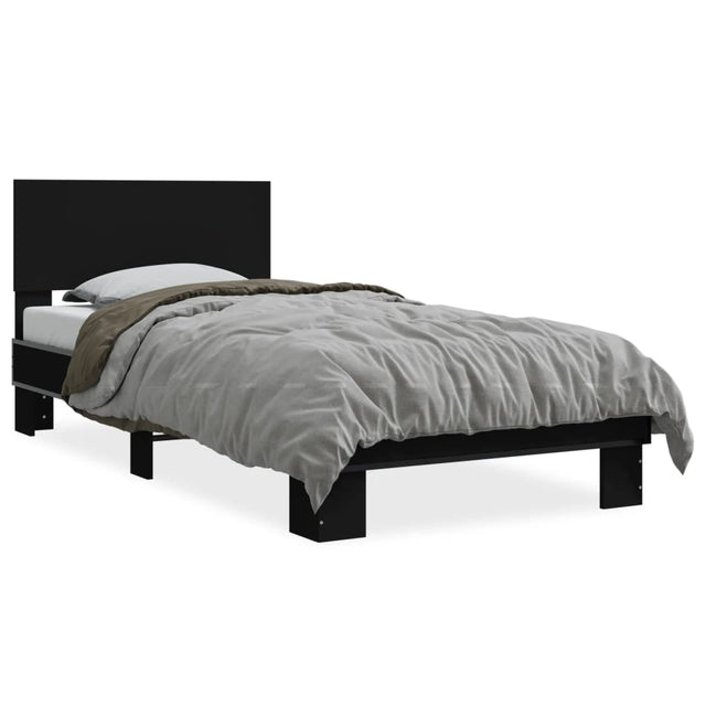 Bedframe bewerkt hout en metaal zwart 90x190 cm - AllerleiShop