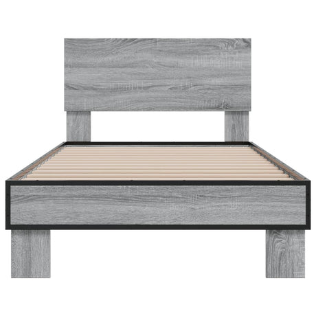 Bedframe bewerkt hout en metaal grijs sonoma eiken 90x190 cm