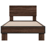 Bedframe bewerkt hout en metaal bruin eikenkleurig 90x190 cm - AllerleiShop