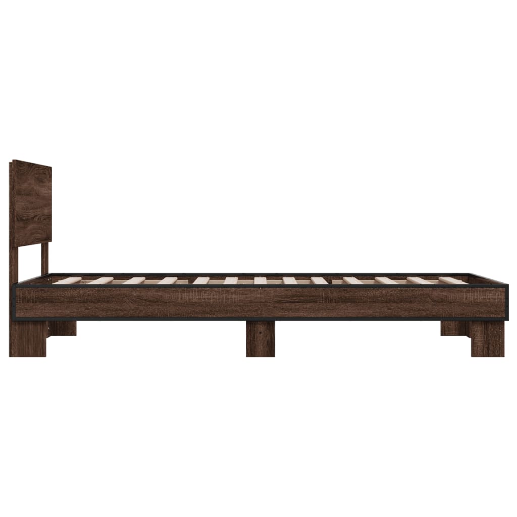 Bedframe bewerkt hout en metaal bruin eikenkleurig 90x190 cm - AllerleiShop