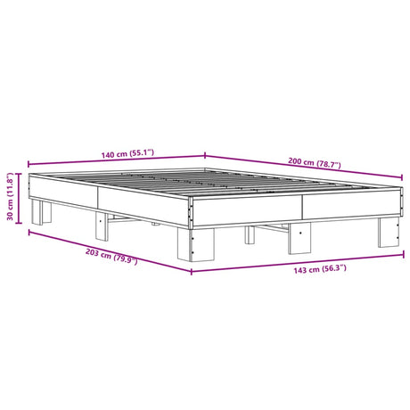 Bedframe bewerkt hout metaal zwart 140x200 cm