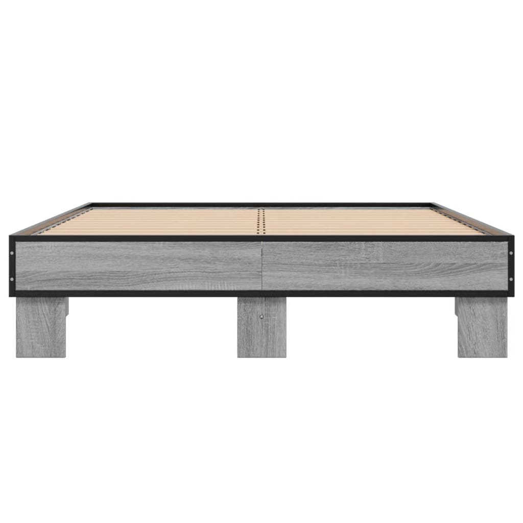 Bedframe bewerkt hout metaal grijs sonoma eiken 140x200 cm