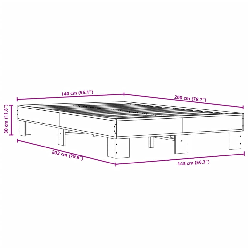 Bedframe bewerkt hout metaal bruin eikenkleur 140x200 cm