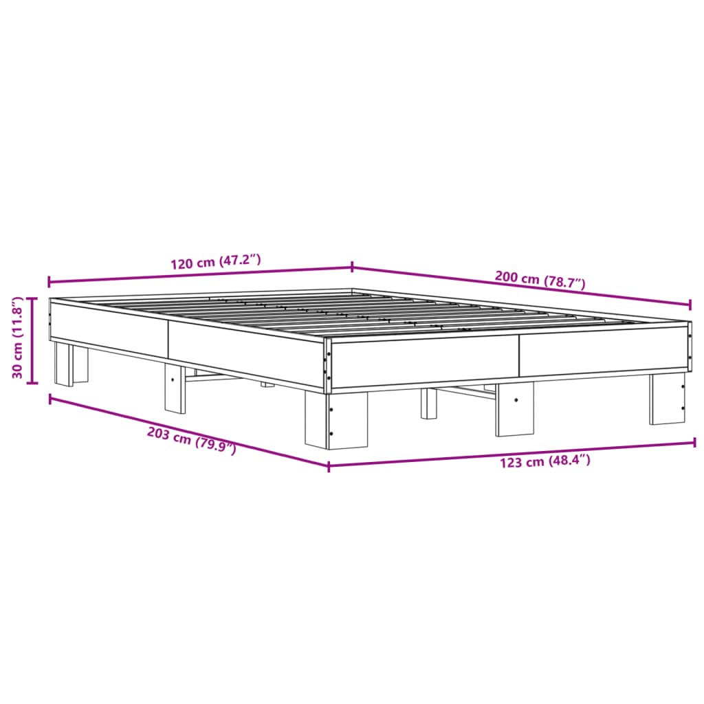 Bedframe bewerkt hout metaal zwart 120x200 cm - AllerleiShop