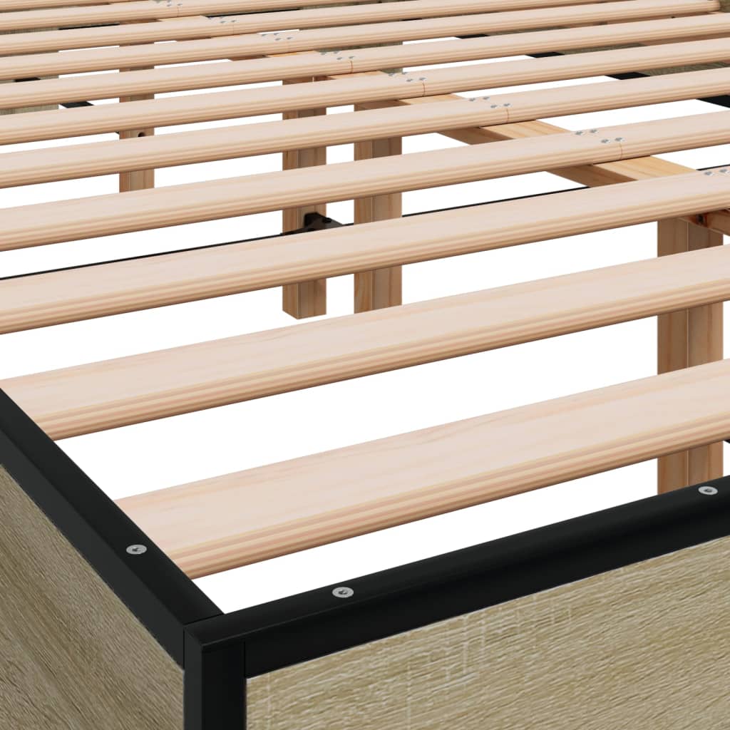 Bedframe bewerkt hout metaal sonoma eikenkleurig 120x200 cm - AllerleiShop