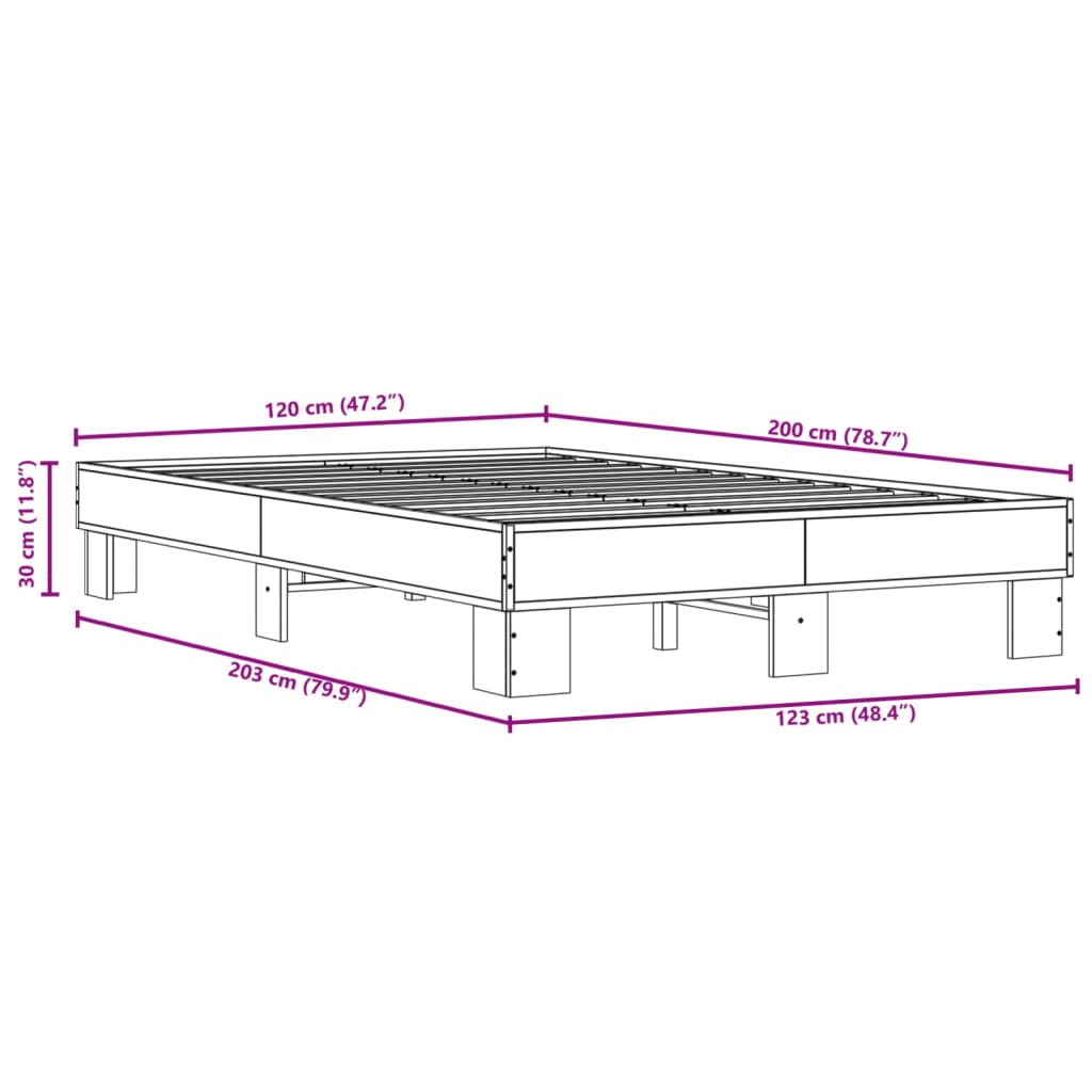 Bedframe bewerkt hout metaal sonoma eikenkleurig 120x200 cm - AllerleiShop