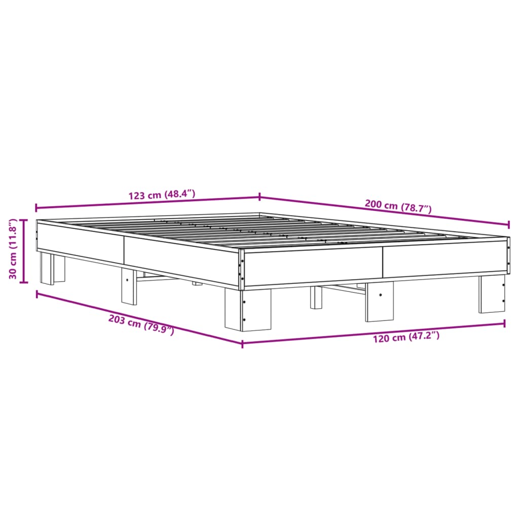 Bedframe bewerkt hout metaal bruin eikenkleur 120x200 cm - AllerleiShop