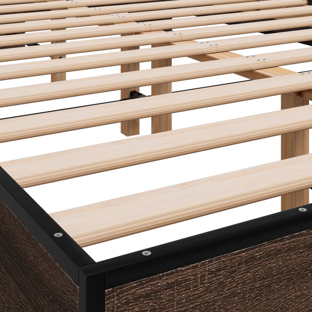 Bedframe bewerkt hout metaal bruin eikenkleur 120x200 cm - AllerleiShop