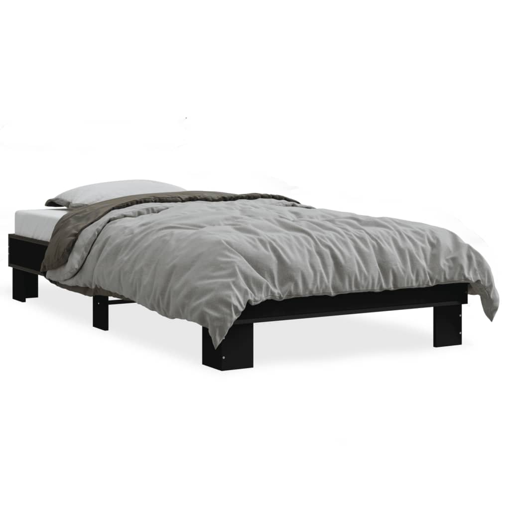 Bedframe bewerkt hout en metaal zwart 100x200 cm - AllerleiShop