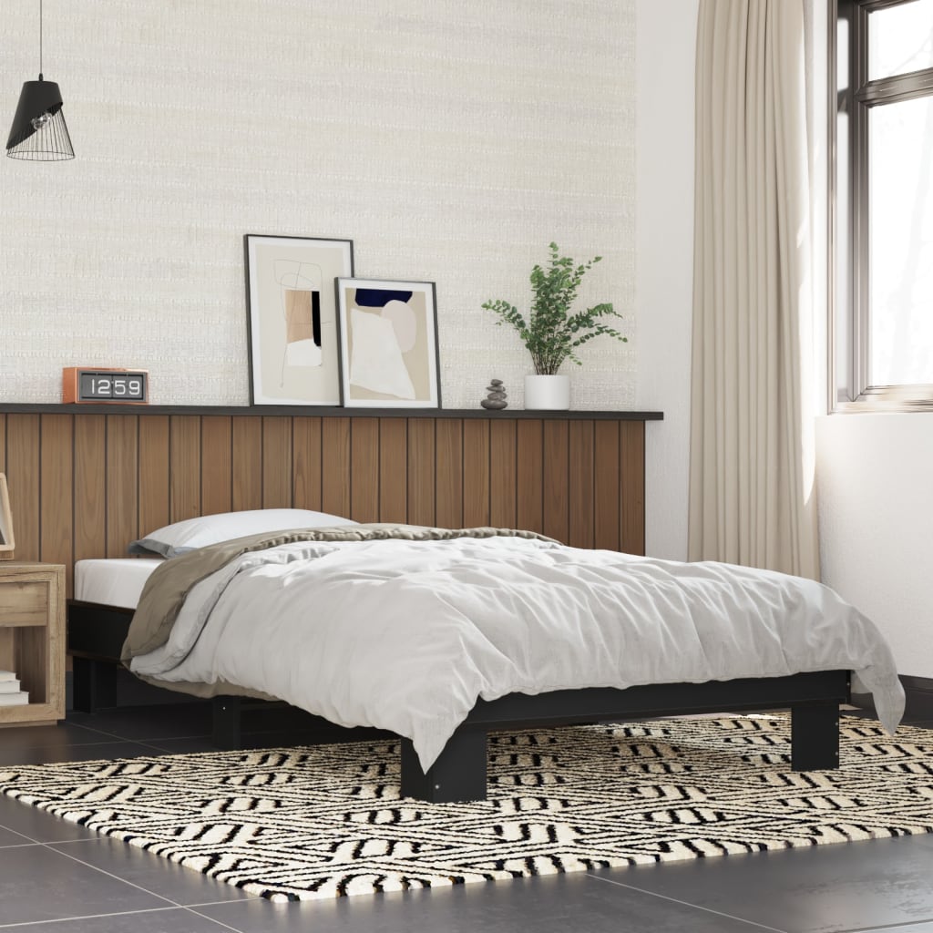 Bedframe bewerkt hout en metaal zwart 100x200 cm - AllerleiShop