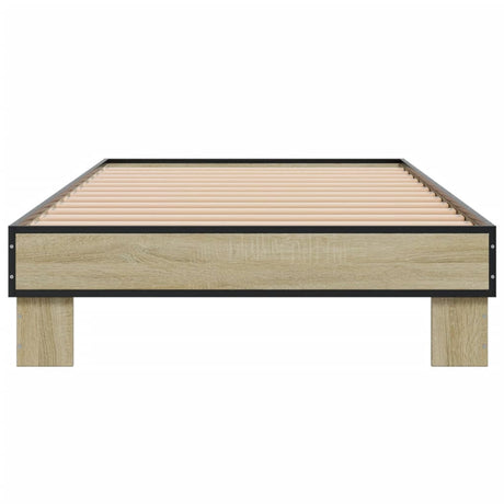 Bedframe bewerkt hout en metaal sonoma eikenkleurig 100x200 cm