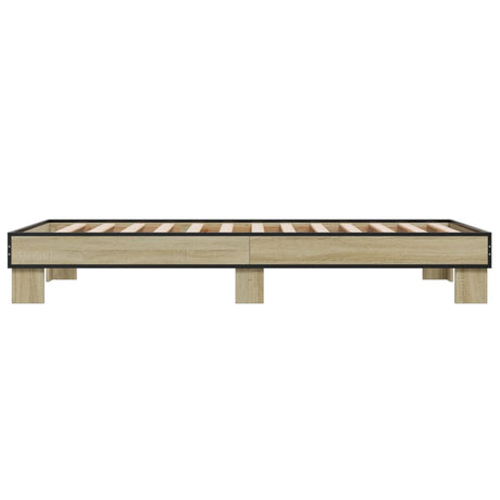 Bedframe bewerkt hout en metaal sonoma eikenkleurig 100x200 cm