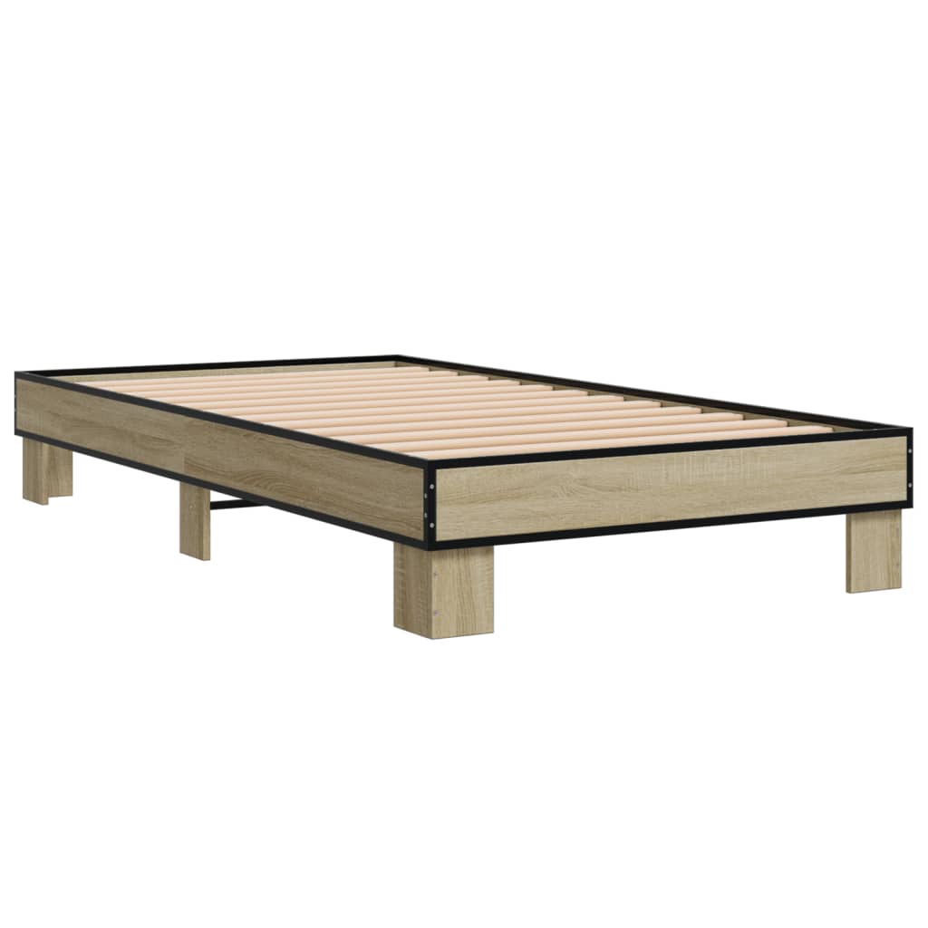 Bedframe bewerkt hout en metaal sonoma eikenkleurig 100x200 cm - AllerleiShop