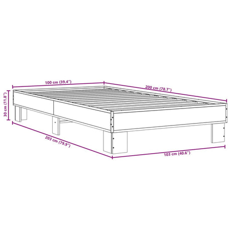 Bedframe bewerkt hout en metaal sonoma eikenkleurig 100x200 cm
