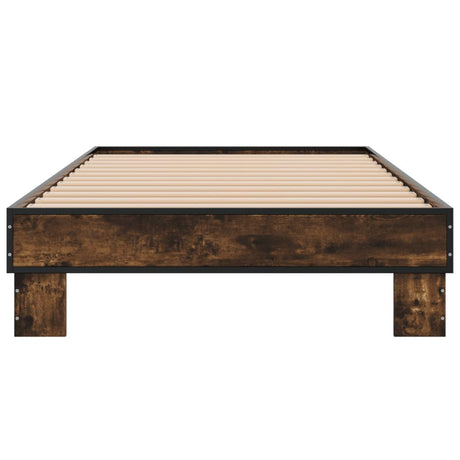 Bedframe bewerkt hout en metaal gerookt eikenkleurig 100x200 cm
