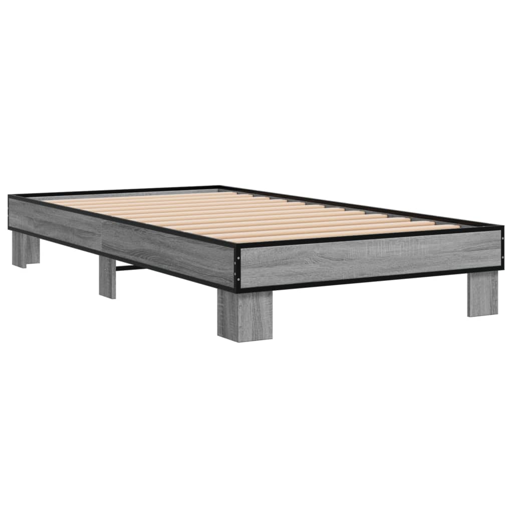 Bedframe bewerkt hout en metaal grijs sonoma eiken 100x200 cm - AllerleiShop