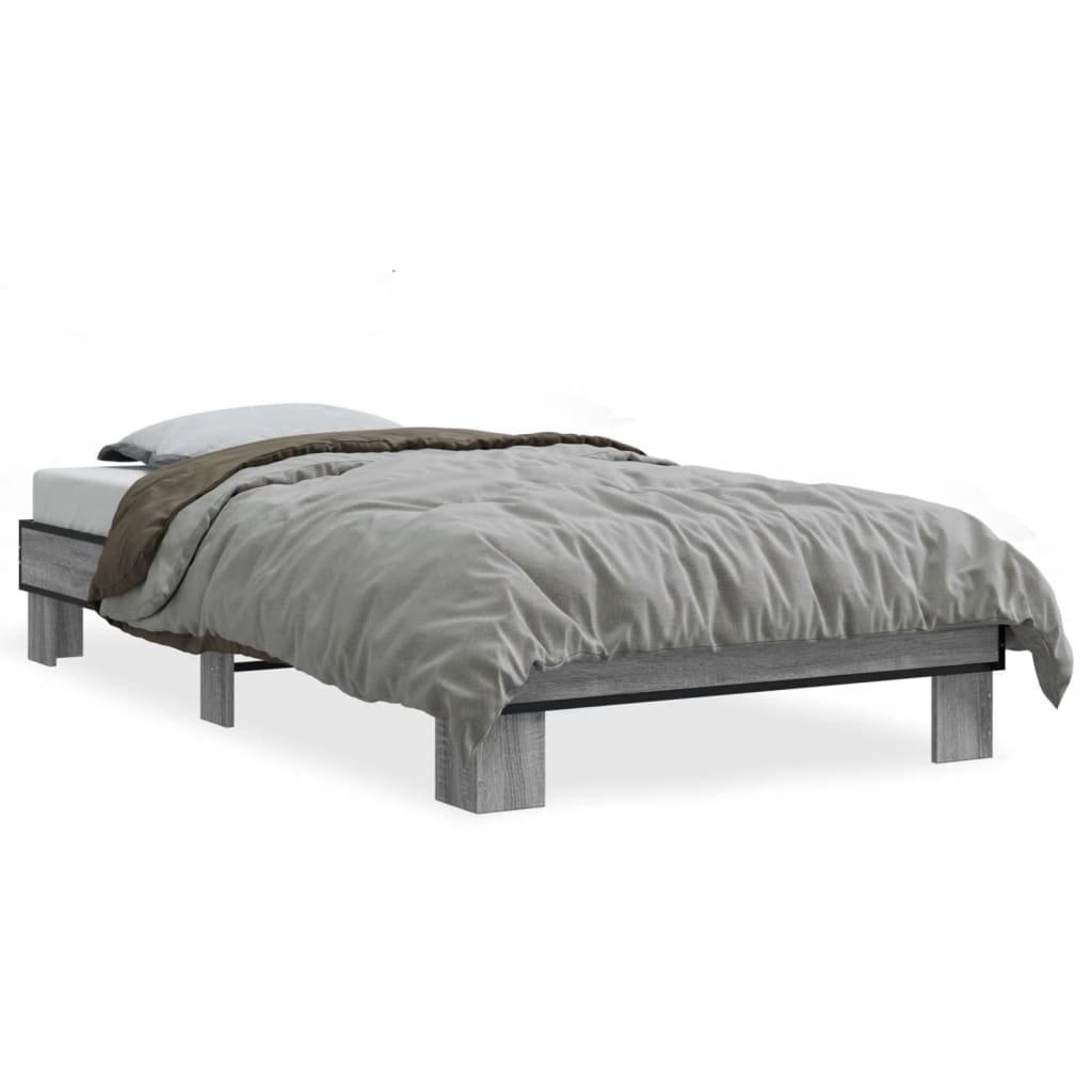 Bedframe bewerkt hout en metaal grijs sonoma eiken 100x200 cm - AllerleiShop