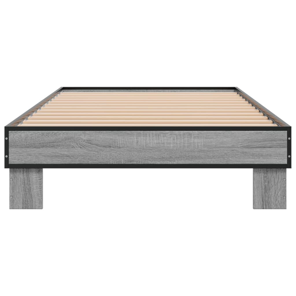 Bedframe bewerkt hout en metaal grijs sonoma eiken 100x200 cm - AllerleiShop