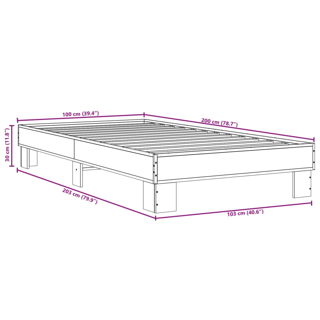 Bedframe bewerkt hout en metaal grijs sonoma eiken 100x200 cm - AllerleiShop