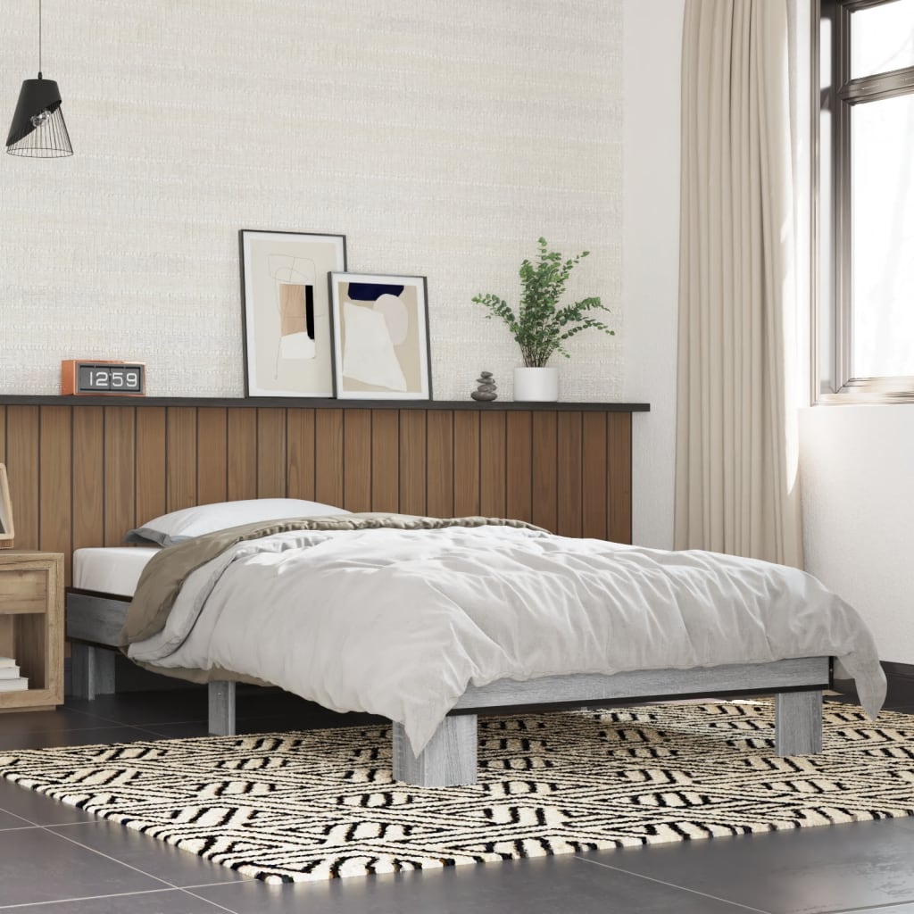 Bedframe bewerkt hout en metaal grijs sonoma eiken 100x200 cm - AllerleiShop