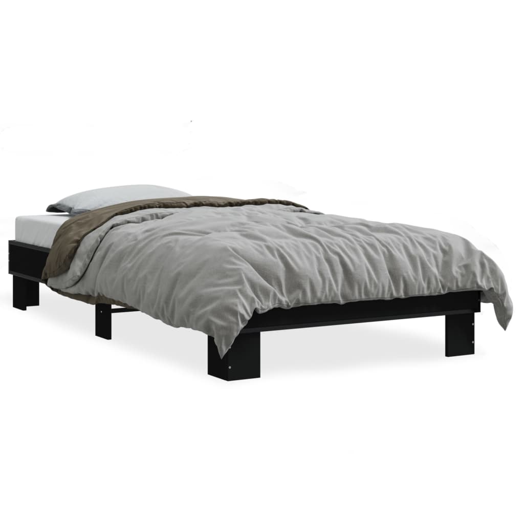 Bedframe bewerkt hout en metaal zwart 90x200 cm