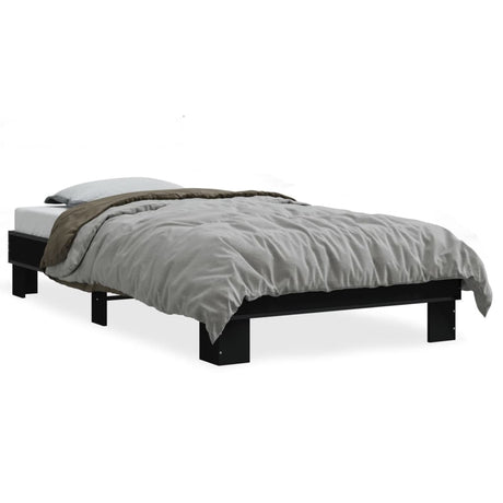 Bedframe bewerkt hout en metaal zwart 90x200 cm