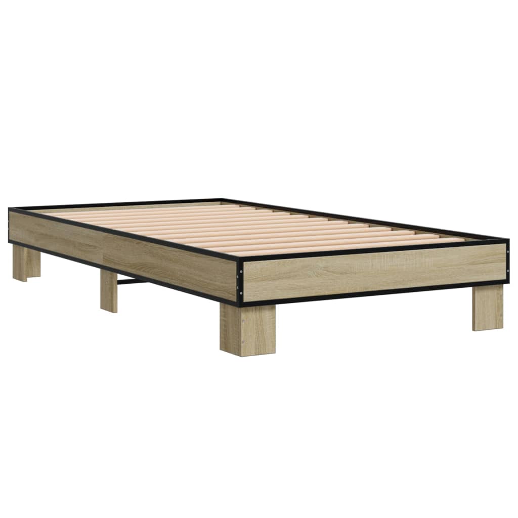 Bedframe bewerkt hout en metaal sonoma eikenkleurig 90x200 cm - AllerleiShop