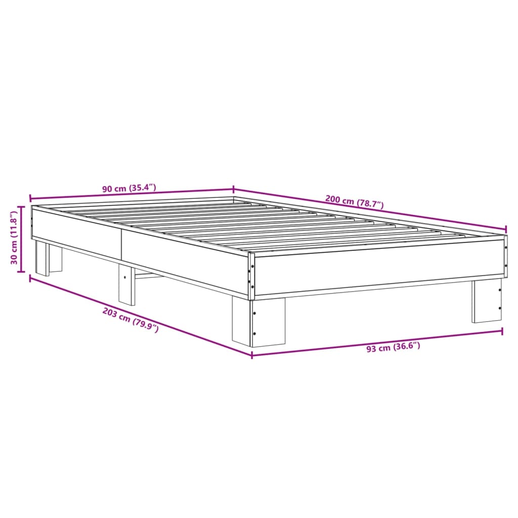 Bedframe bewerkt hout en metaal sonoma eikenkleurig 90x200 cm - AllerleiShop