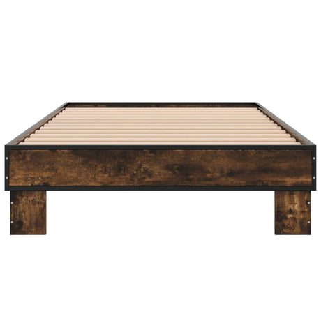 Bedframe bewerkt hout en metaal gerookt eikenkleurig 90x200 cm