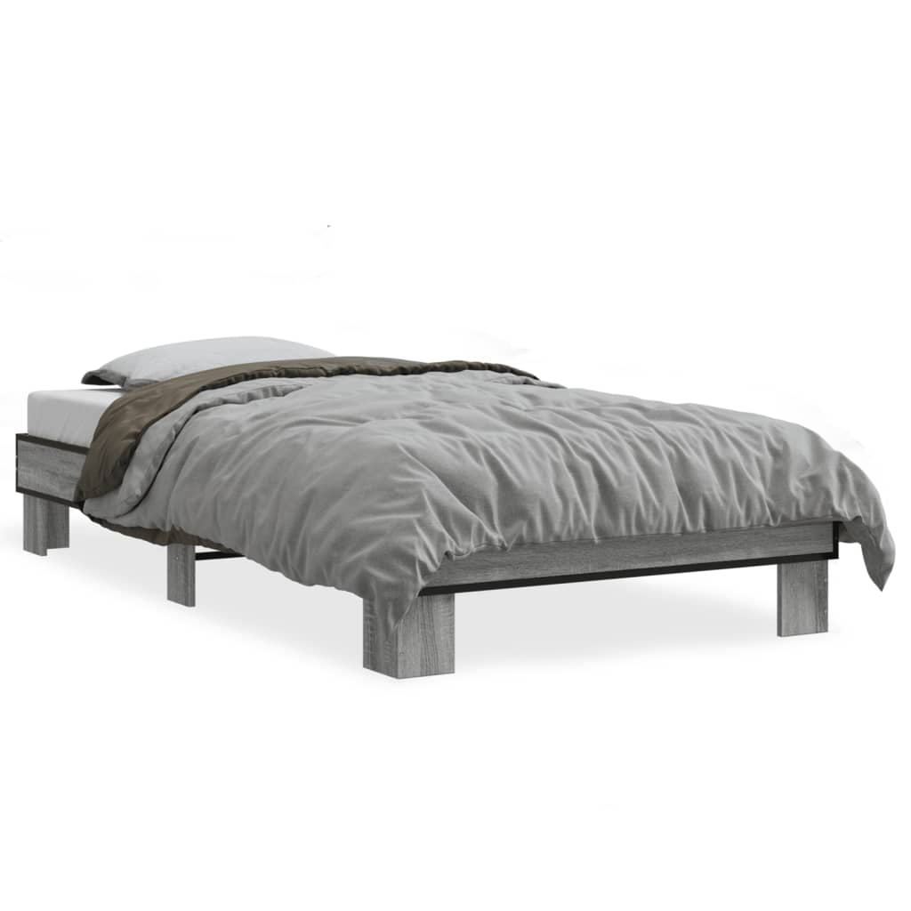 Bedframe bewerkt hout en metaal grijs sonoma eiken 90x200 cm - AllerleiShop