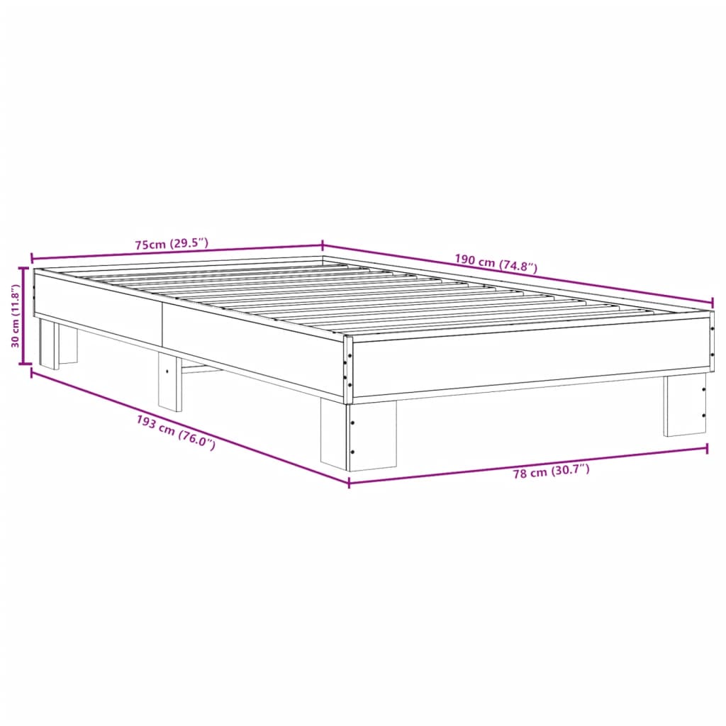 Bedframe bewerkt hout en metaal zwart 75x190 cm - AllerleiShop