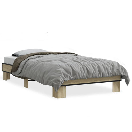 Bedframe bewerkt hout en metaal sonoma eikenkleurig 75x190 cm