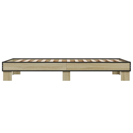 Bedframe bewerkt hout en metaal sonoma eikenkleurig 75x190 cm