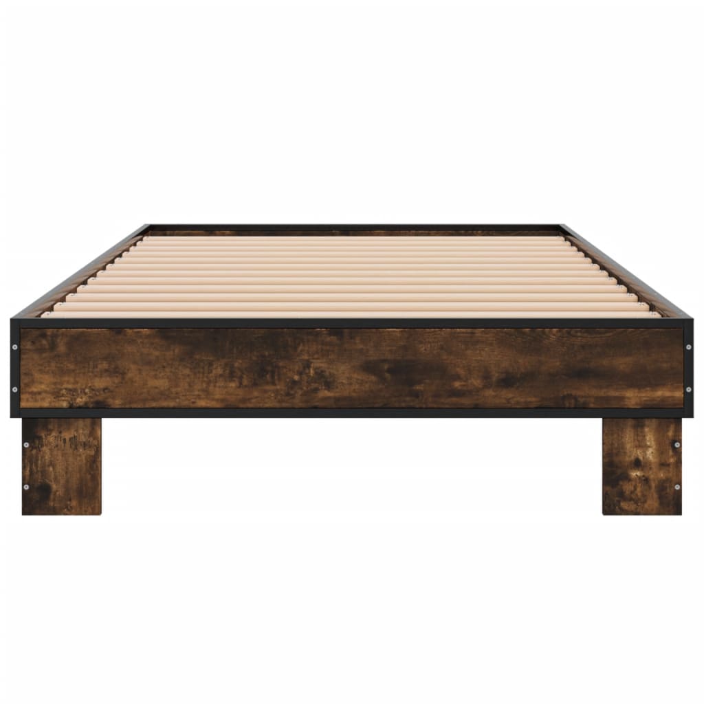 Bedframe bewerkt hout en metaal gerookt eikenkleurig 75x190 cm