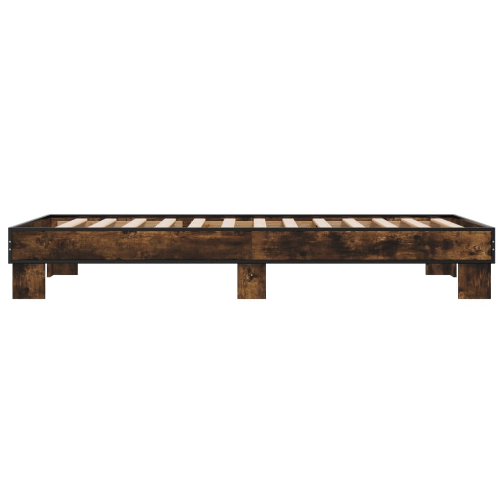Bedframe bewerkt hout en metaal gerookt eikenkleurig 75x190 cm