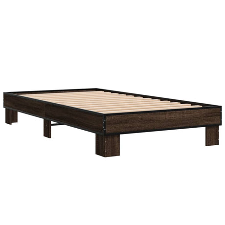Bedframe bewerkt hout en metaal bruin eikenkleurig 75x190 cm