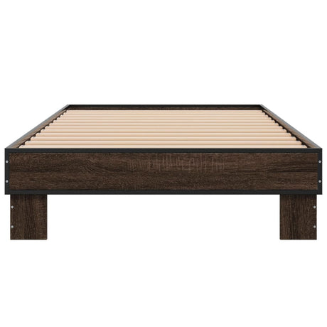 Bedframe bewerkt hout en metaal bruin eikenkleurig 75x190 cm