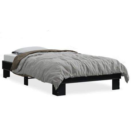 Bedframe bewerkt hout en metaal zwart 90x190 cm