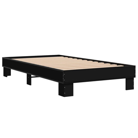 Bedframe bewerkt hout en metaal zwart 90x190 cm