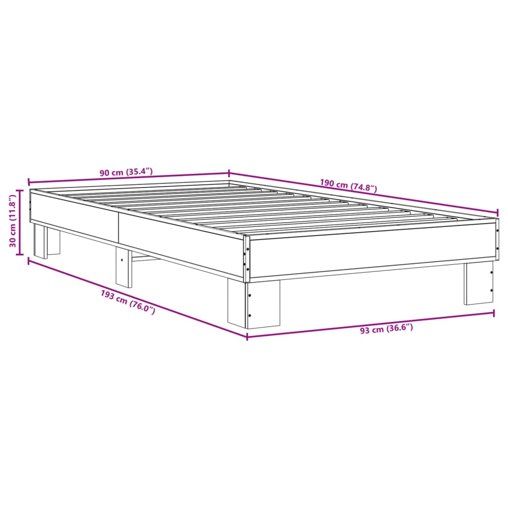 Bedframe bewerkt hout en metaal zwart 90x190 cm - AllerleiShop