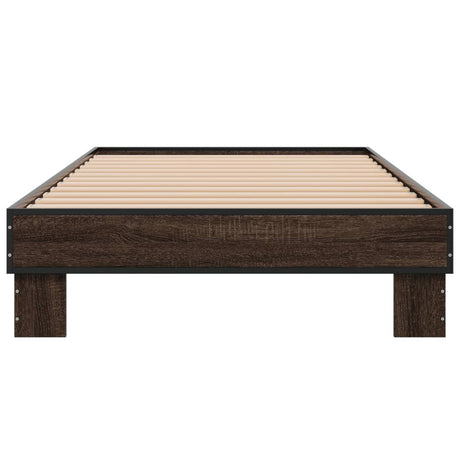 Bedframe bewerkt hout en metaal bruin eikenkleurig 90x190 cm