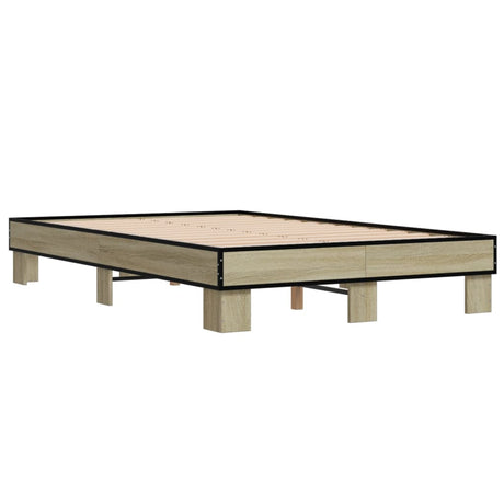 Bedframe bewerkt hout metaal sonoma eikenkleurig 120x190 cm