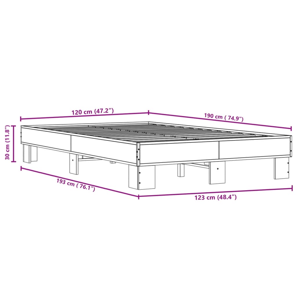 Bedframe bewerkt hout metaal sonoma eikenkleurig 120x190 cm - AllerleiShop