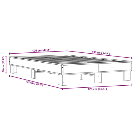 Bedframe bewerkt hout metaal sonoma eikenkleurig 120x190 cm