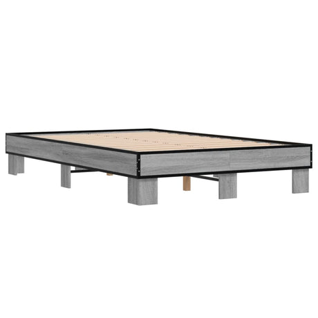 Bedframe bewerkt hout metaal grijs sonoma eiken 120x190 cm