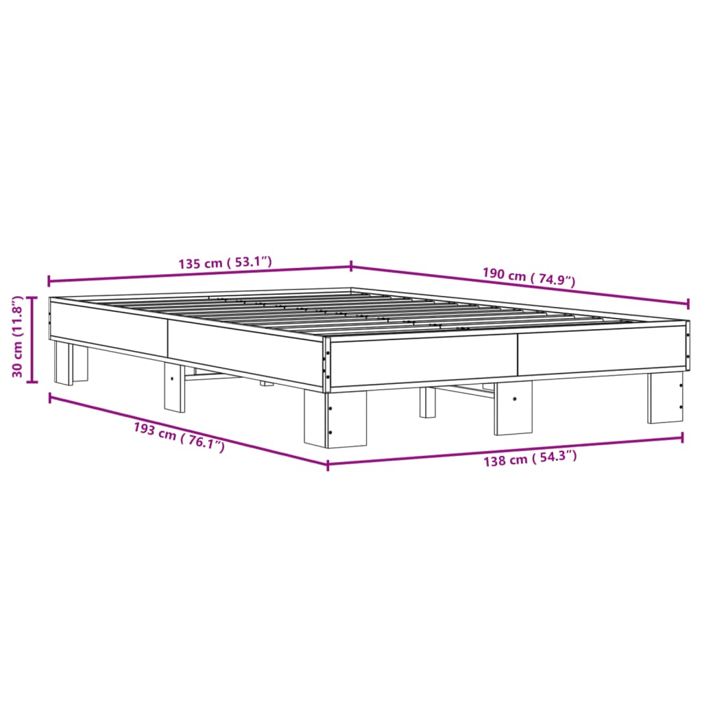 Bedframe bewerkt hout metaal zwart 135x190 cm