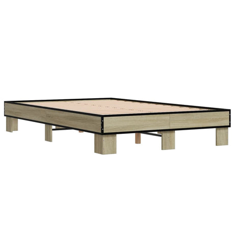 Bedframe bewerkt hout metaal sonoma eikenkleurig 135x190 cm