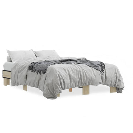 Bedframe bewerkt hout metaal sonoma eikenkleurig 135x190 cm
