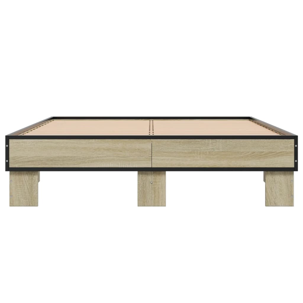 Bedframe bewerkt hout metaal sonoma eikenkleurig 135x190 cm